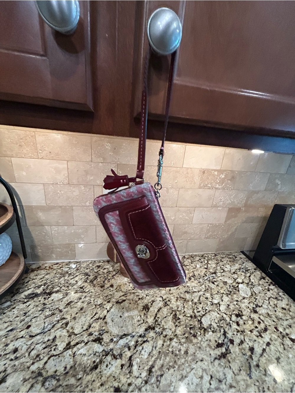 Coach Burgundy Leather Wristlet with Signature Accent